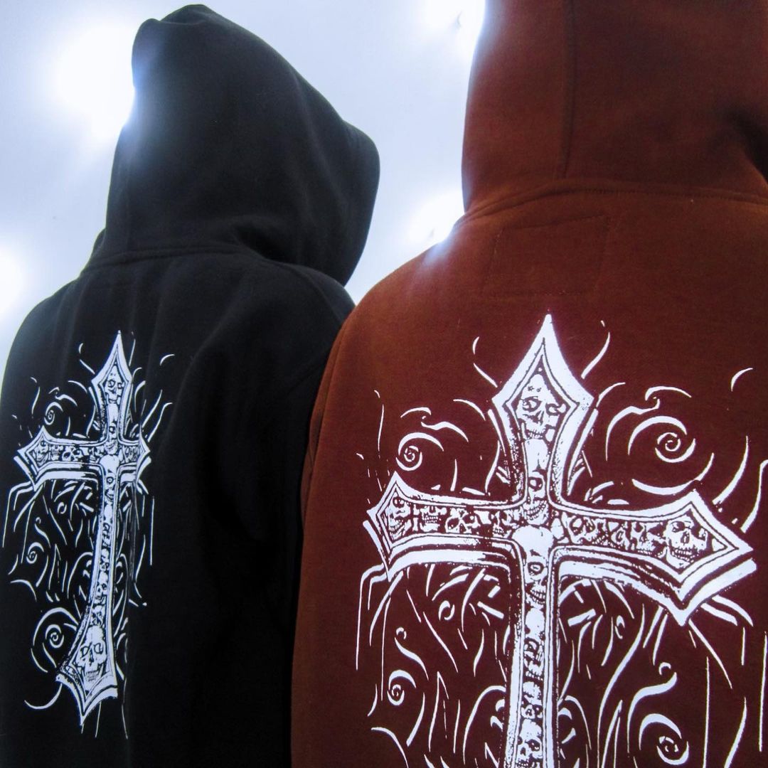 Gothic Style Cross Graphic Zip-Up Fleece Hoodie