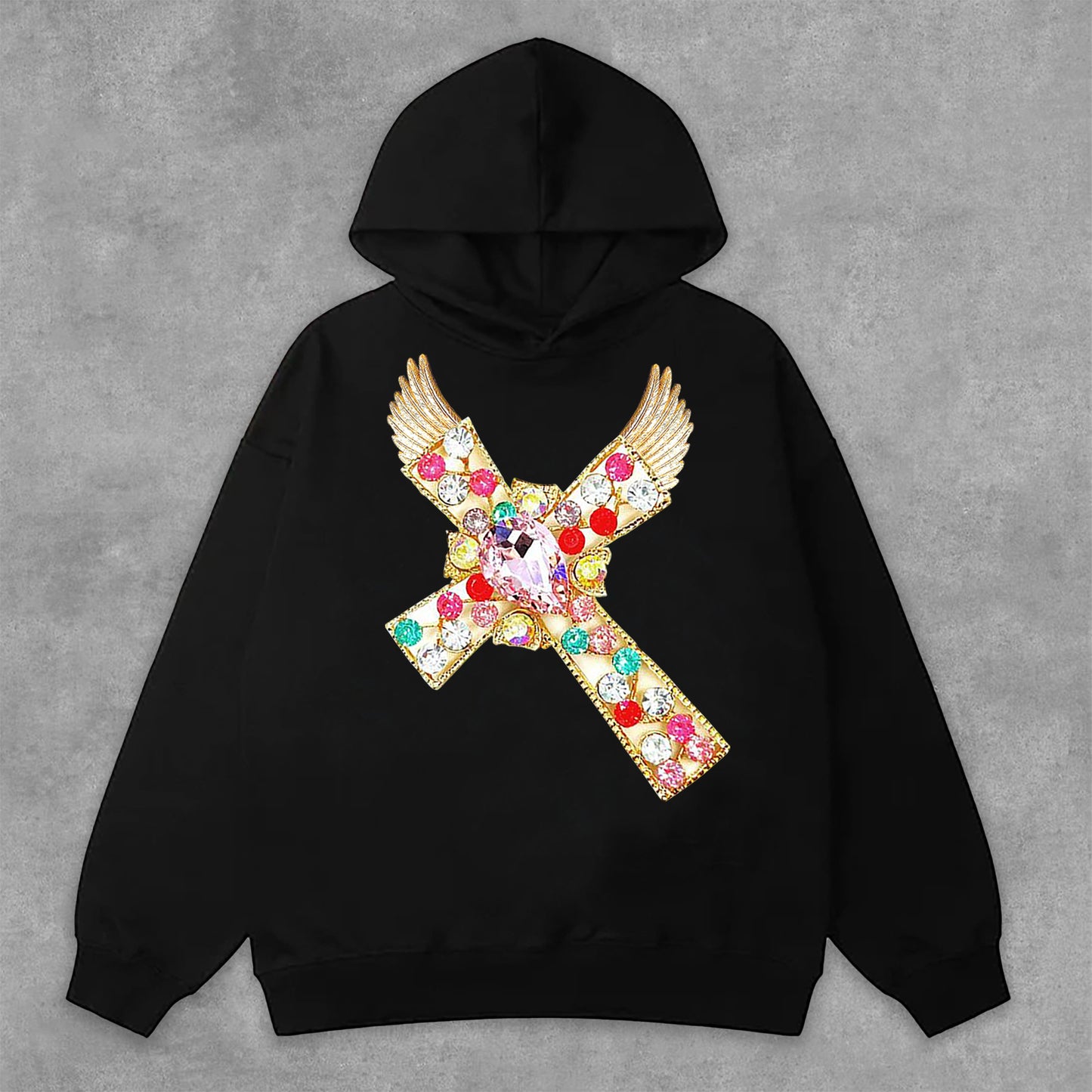 Men's Diamond Cross Graphic Print Side Pockets Hoodie