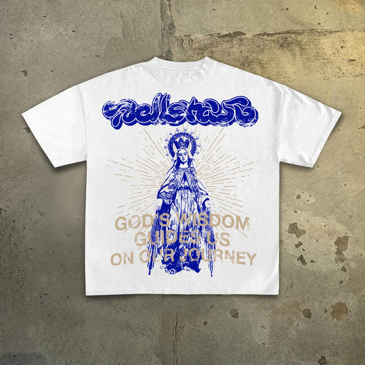 - God's Guide Old Print Pattern Cotton T-Shirt