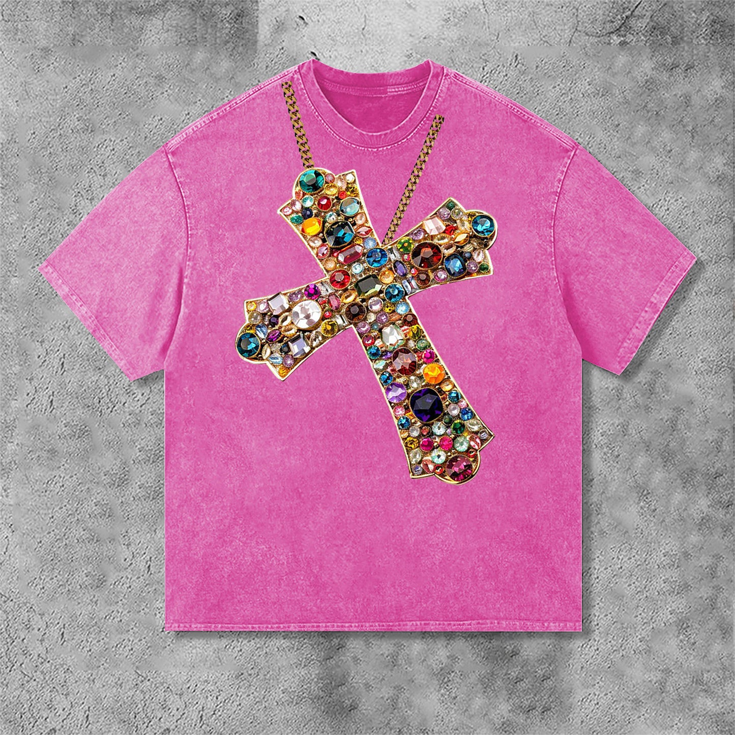 Diamond Cross Graphic Print Acid Washed T-Shirt