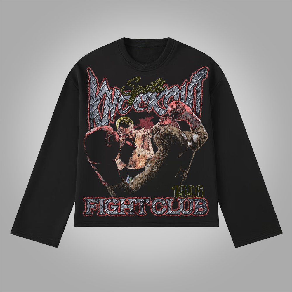 Vercoo Vintage Knockout Fight Club Graphics Cotton Long Sleeve T-Shirt