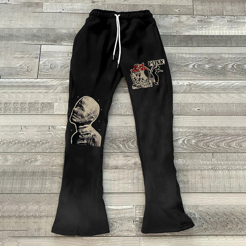 Vercoo Vintage Mummy Street Print Graphic Men's Flared Pants