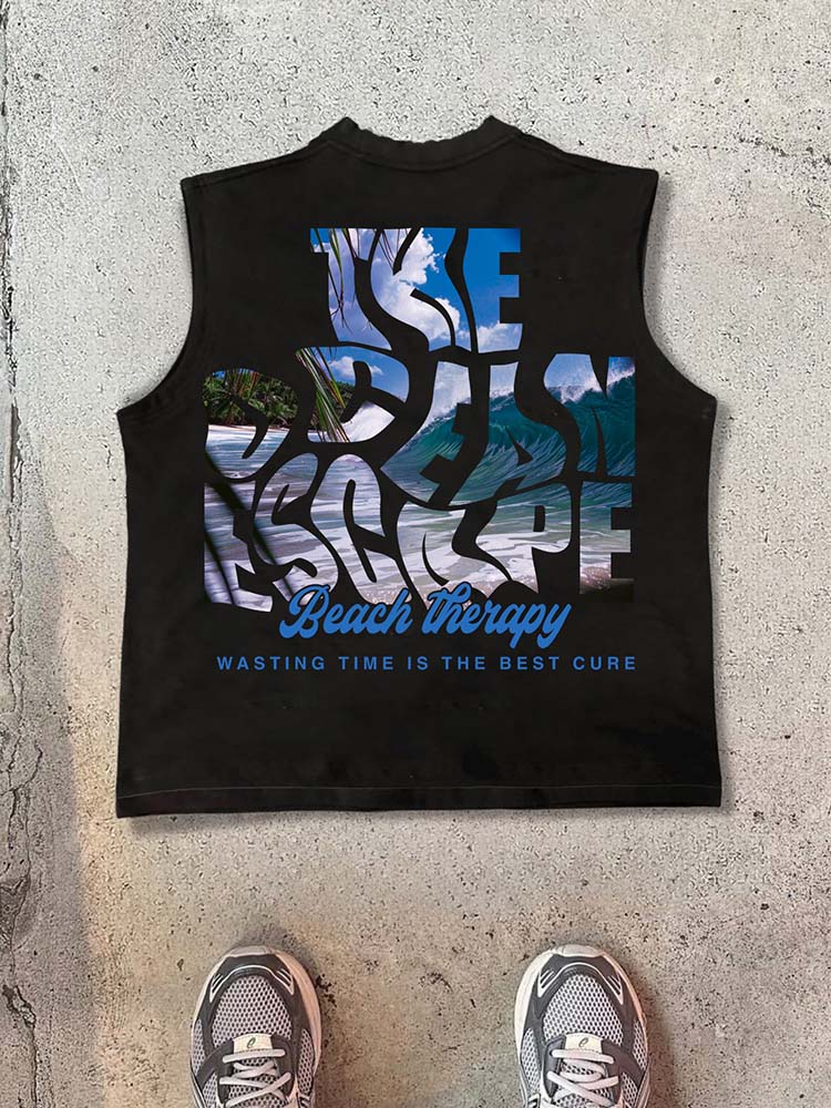 Casual Surfing Alphabet Slogan Printed Cotton Tank Top