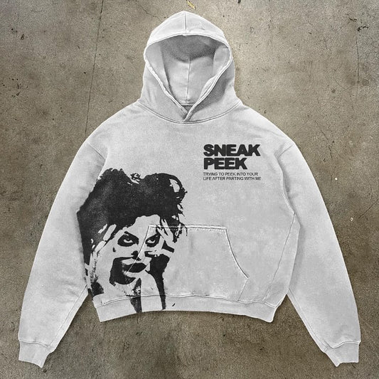 Vintage Sneak Peek Graphic Acid Washed Oversized Hoodie