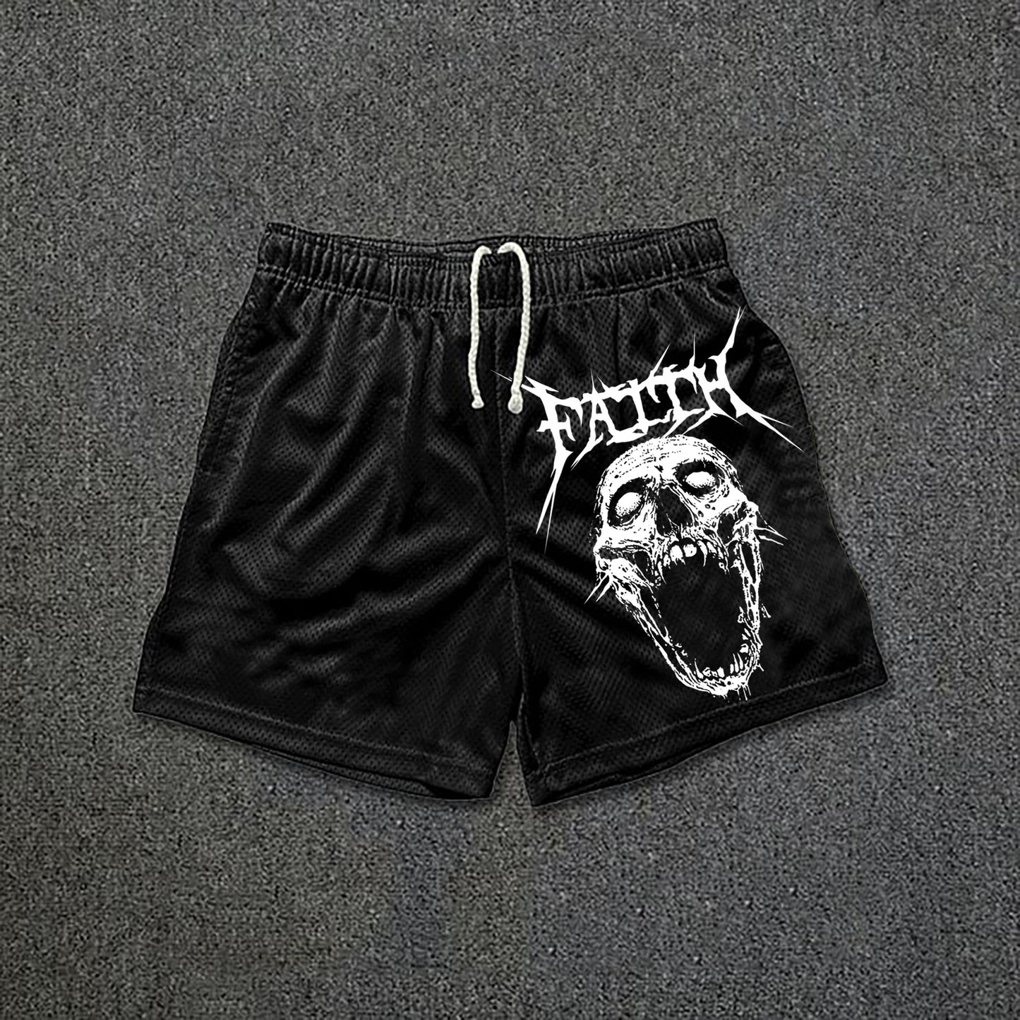 Faith Horror Skull Print Drawstring Mesh Casual Gym Shorts