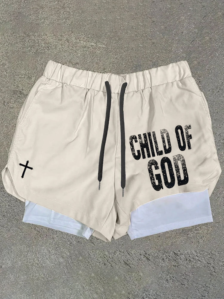 Vintage Child Of God Graphic Performance Double Layer Quick Dry Shorts