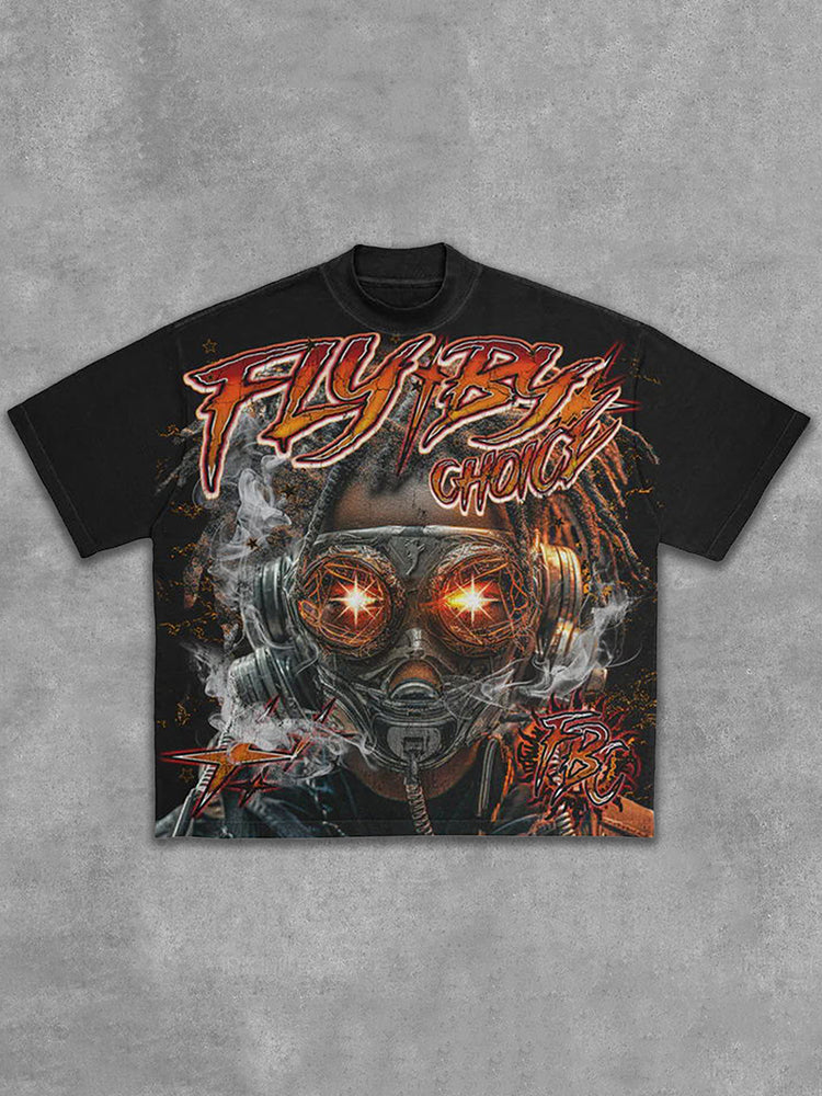 Fly By Choice Gas Mask Graphics Print Cotton Casual T-Shirt