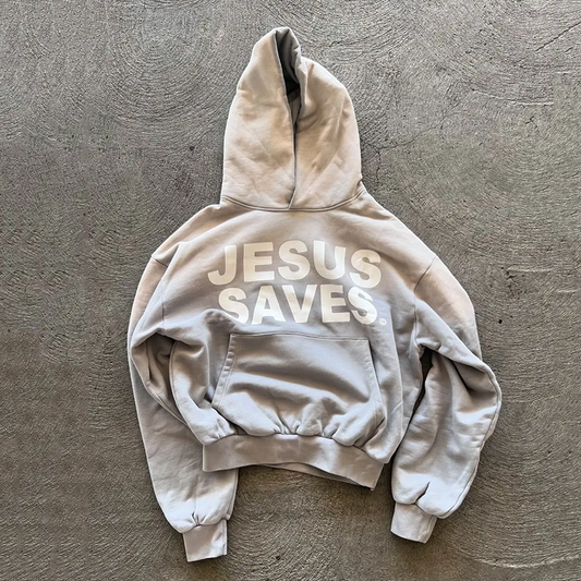 Vercoo Vintage Jesus Saves Graphic Acid Washed Oversized Hoodie