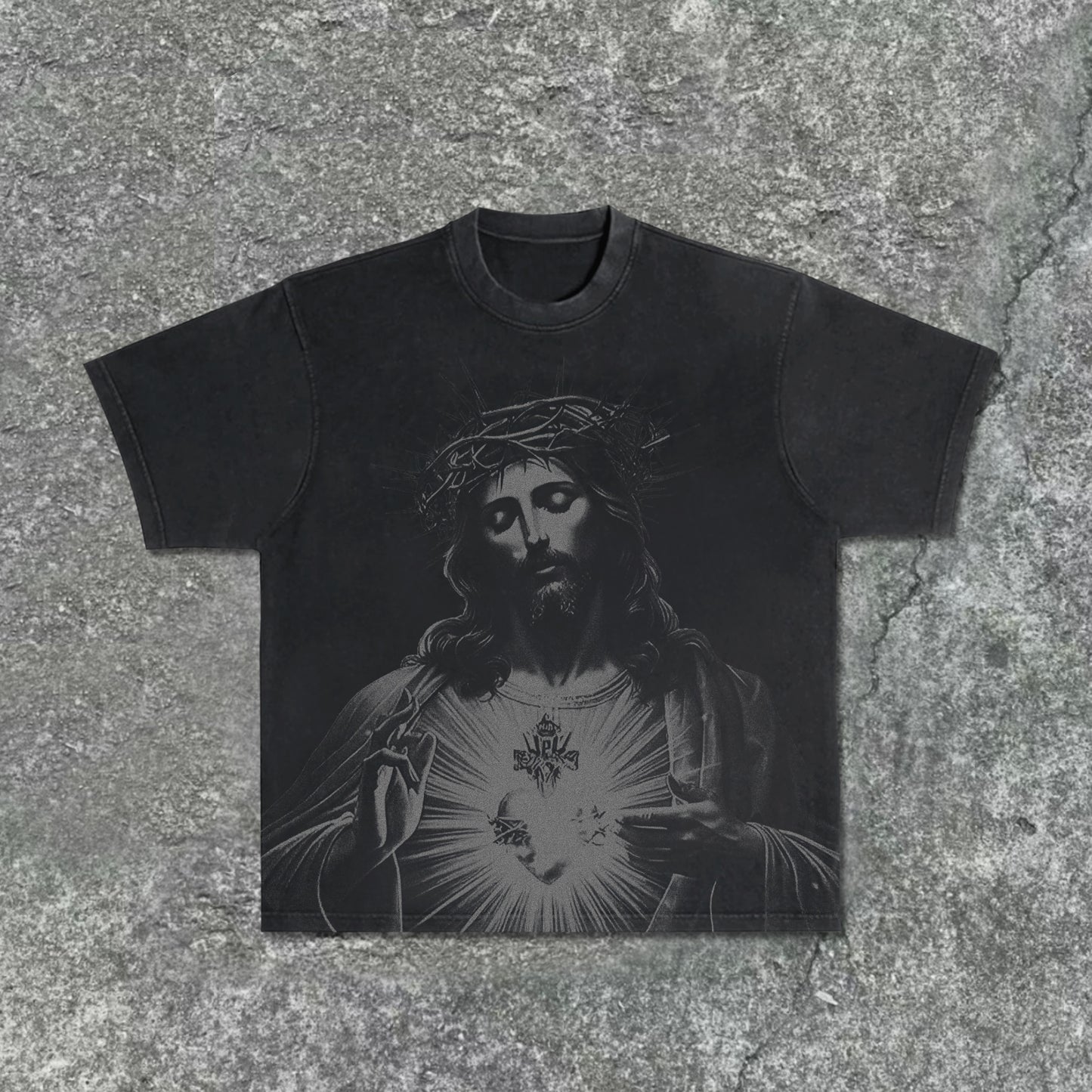 Men's Vintage Jesus Print Acid Washed T-Shirt