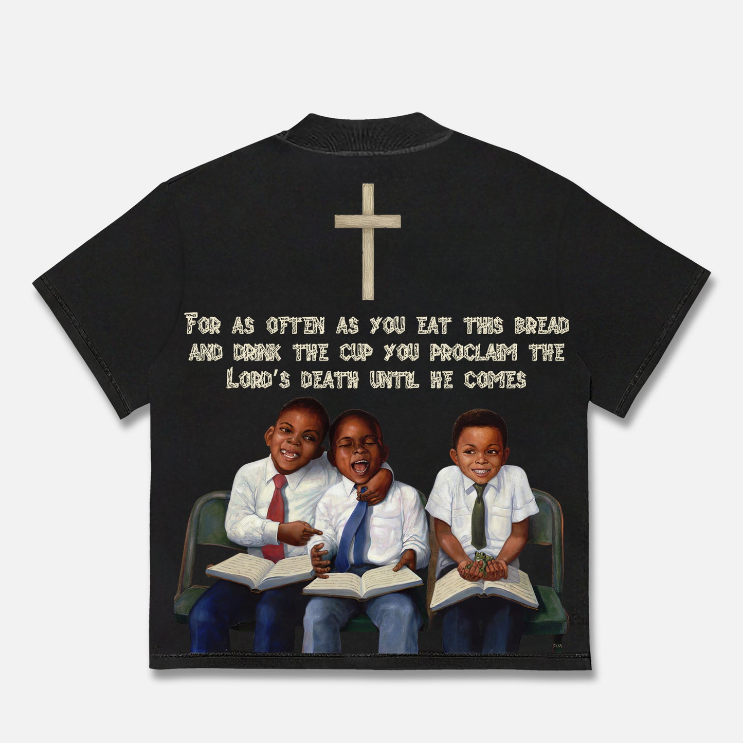 Vintage Children First Sunday Print Graphic Cotton T-Shirt