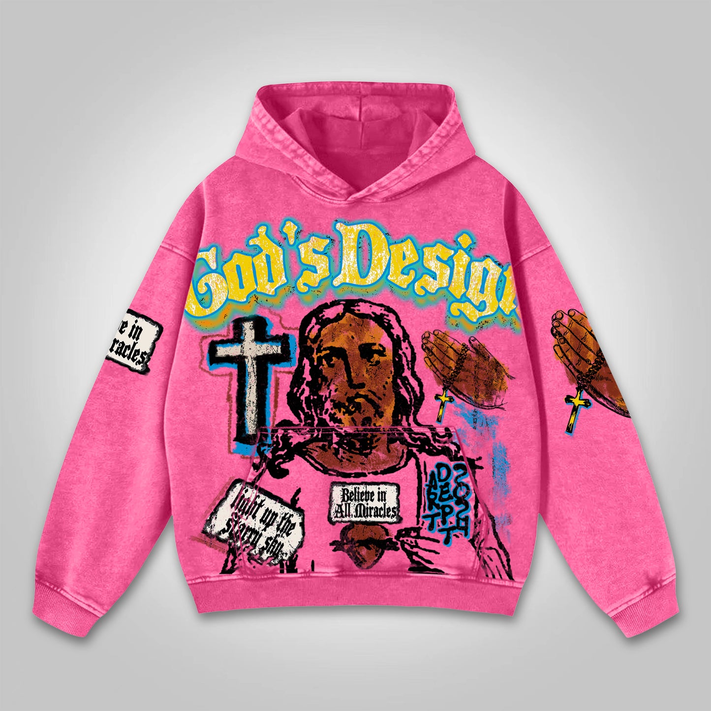 Vintage Jesus Graffiti Graphic God Design Washed Pocket Hoodie