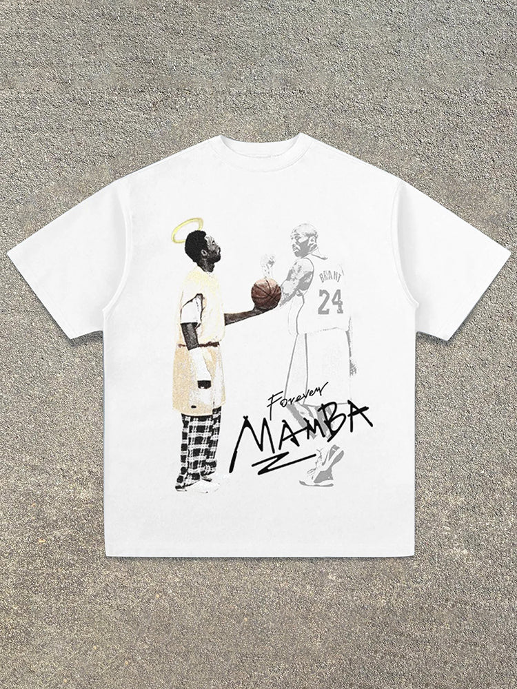 Vercoo Vintage Mamba Forever Graphic Cotton White Short Sleeve T-Shirt