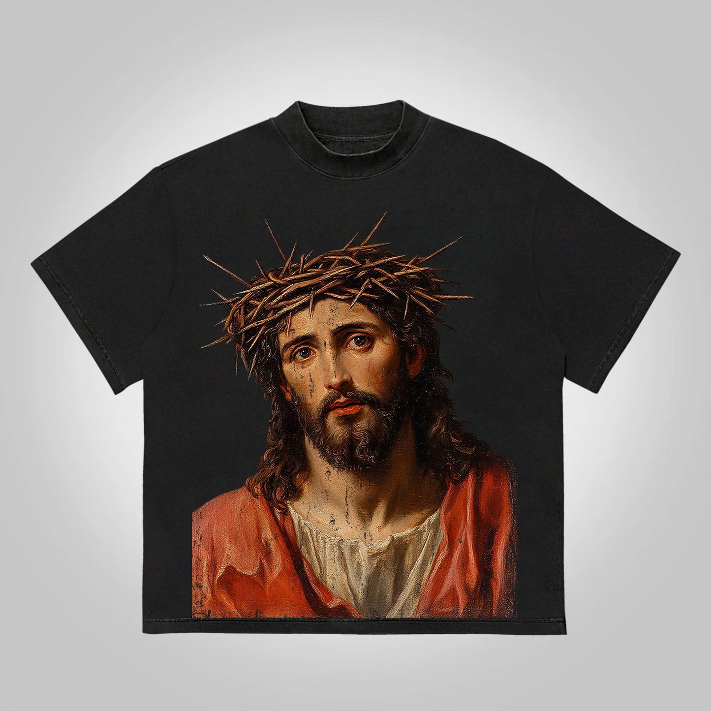 Vercoo Vintage Jesus Portrait Graphic Print Cotton T-Shirt