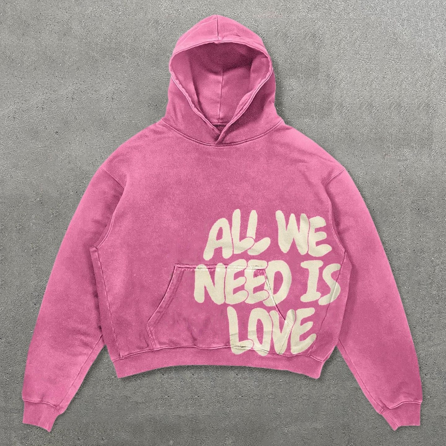 All We Need Is Love Print Pink Washed Hoodie