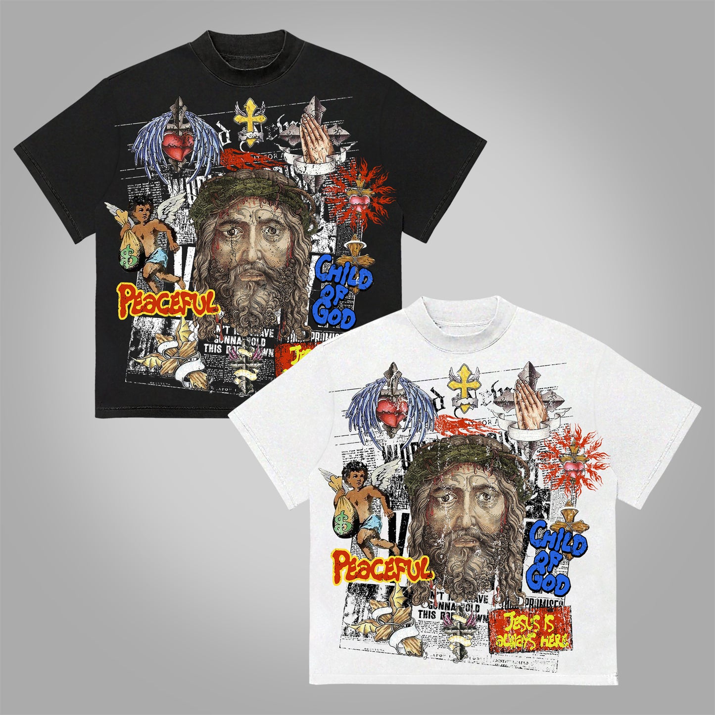 Vercoo Vintage Jesus Cross Child Of God Graphic Print Cotton T-Shirt