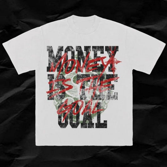 Vercoo Vintage Money Is The Goal Graphic 100% Cotton Short Sleeve T-Shirt