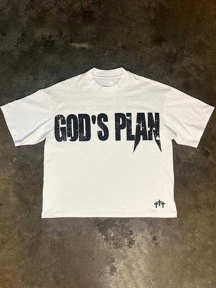 Vintage God's Plan Print Graphics Cotton T-Shirt