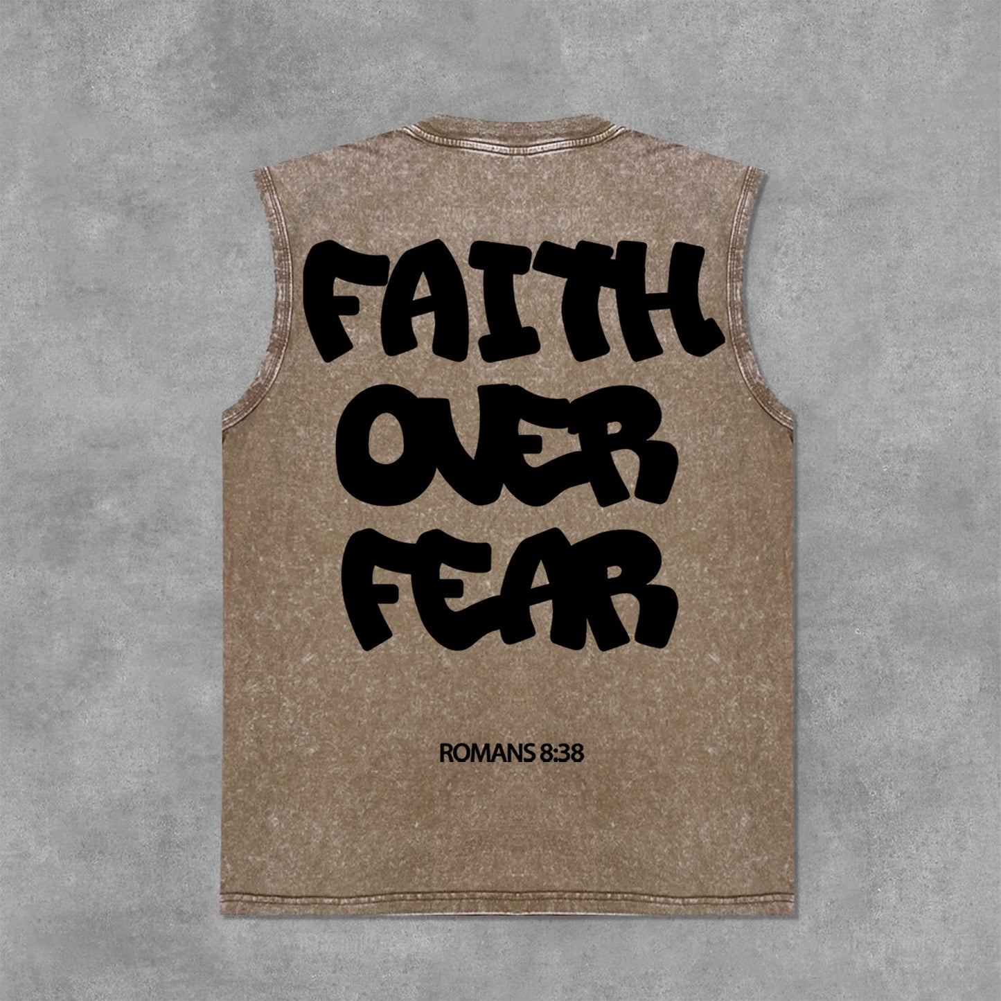 Faith Over Fear Romans 8 38 Graphic Print Acid Washed Sleeveless Tank Top