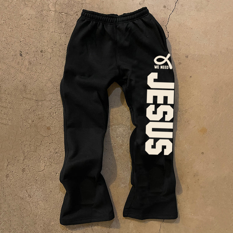 Vercoo Vintage Jesus Print Casual Flared Sweatpants