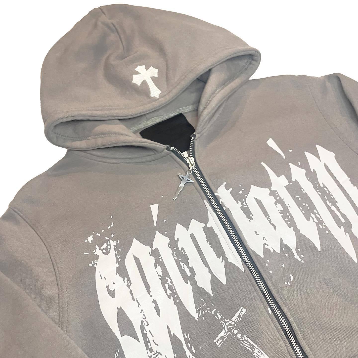 Y2k Trendy Cross Graphic Zip-Up Hoodie