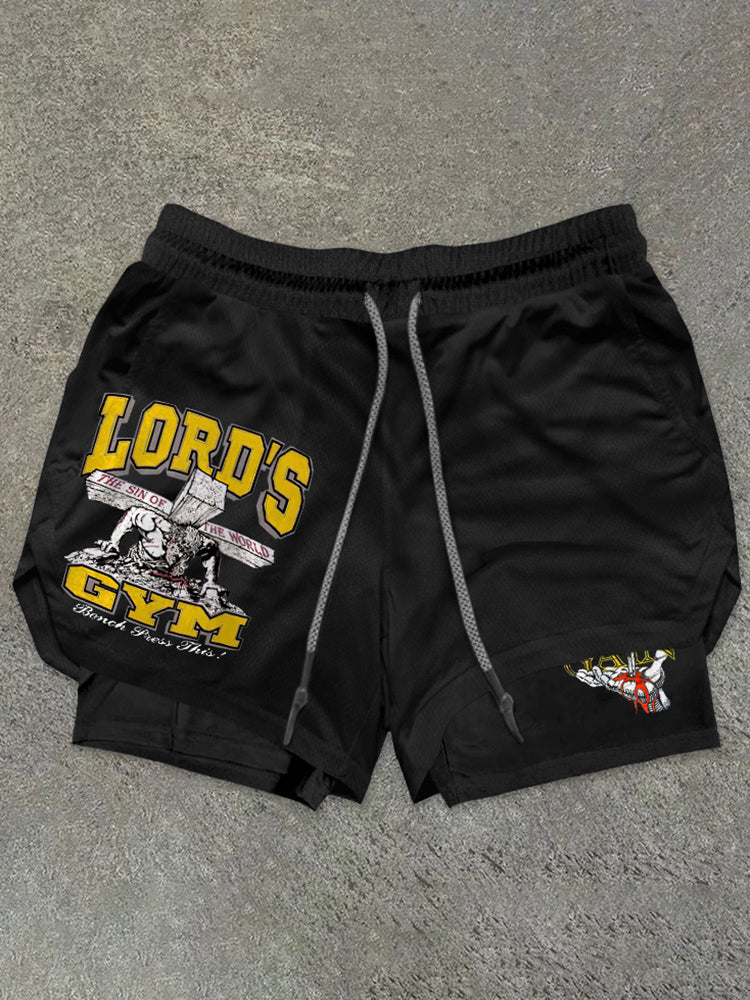 Lord's Gym Print Double Layer Drawstring Gym Shorts