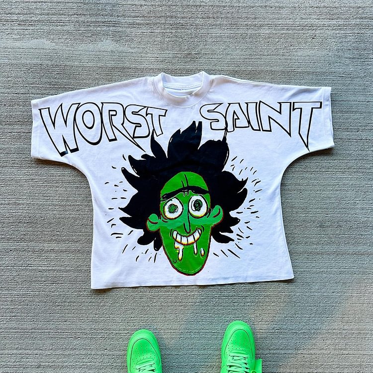 Vintage Worst Saint Drop Graphic Cotton T-Shirt