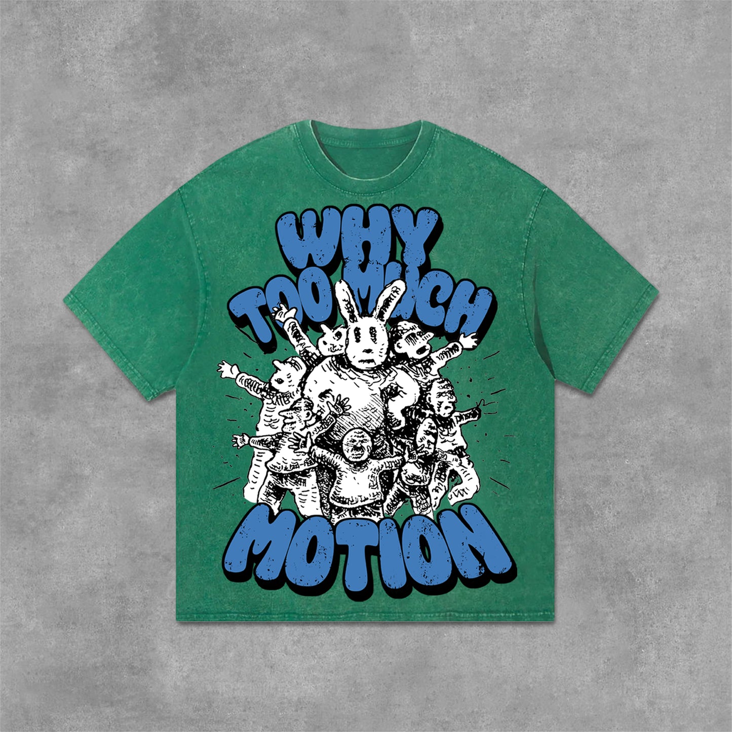 Vintage Why Too Much Motion Graphic Print Acid Washed T-Shirt