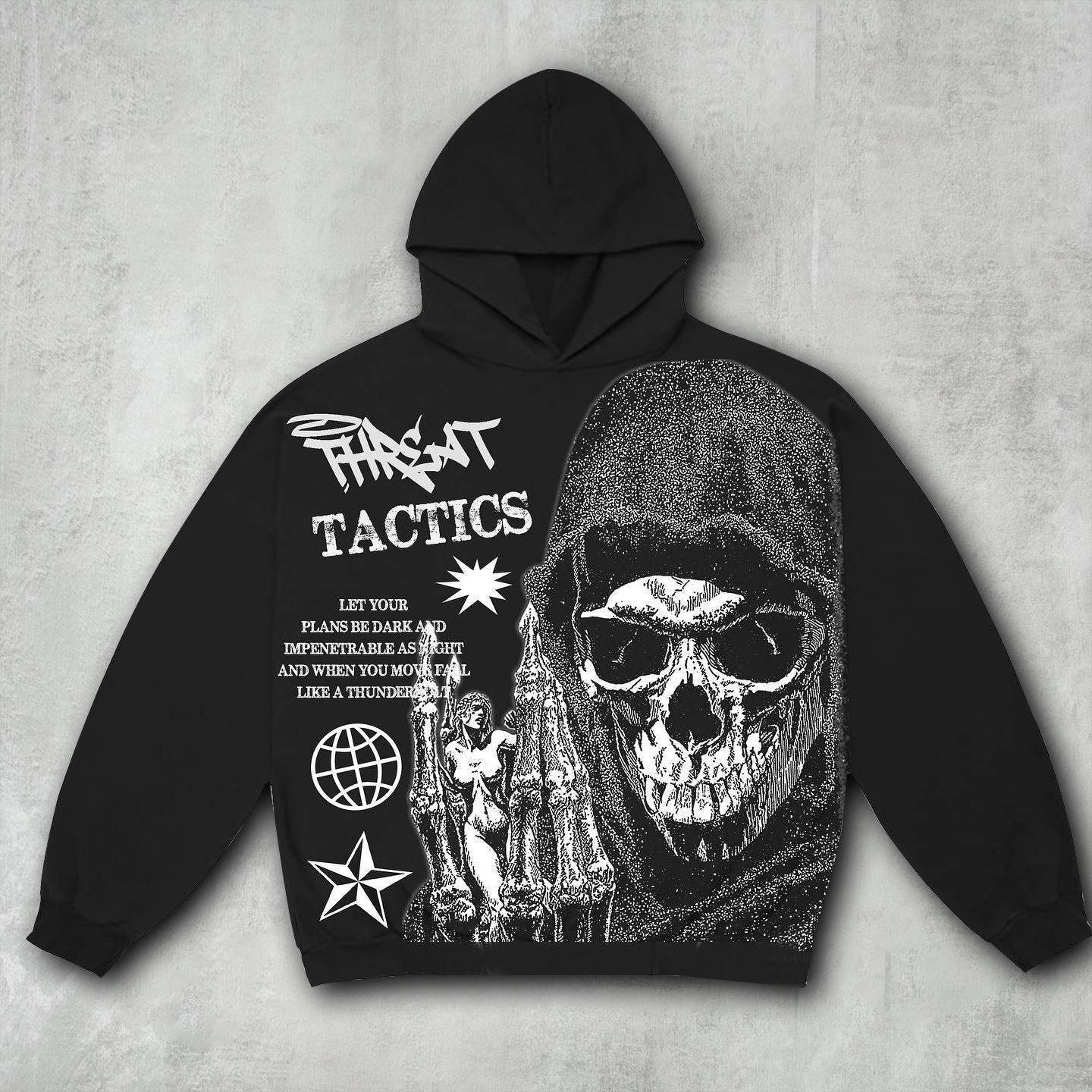 Vercoo Vintage Skull Graphic Simple Pocketless Hoodie