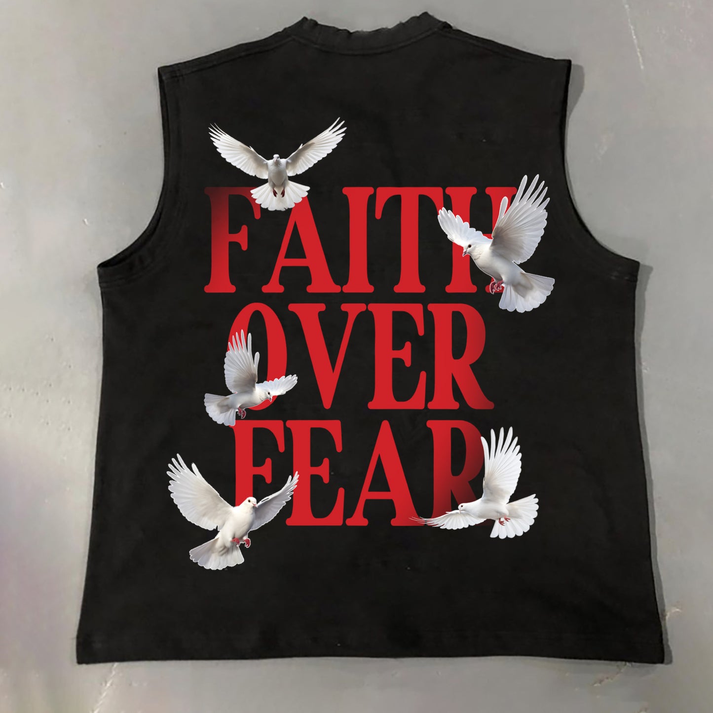 Men's Stylish Faith Over Fear Print Cotton Tank Top