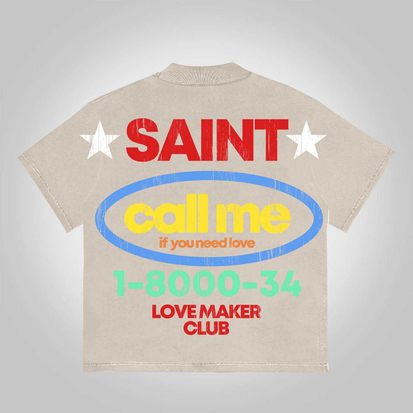 Vercoo Vintage Saint Call Me If You Need Love Graphic Short T-Shirt