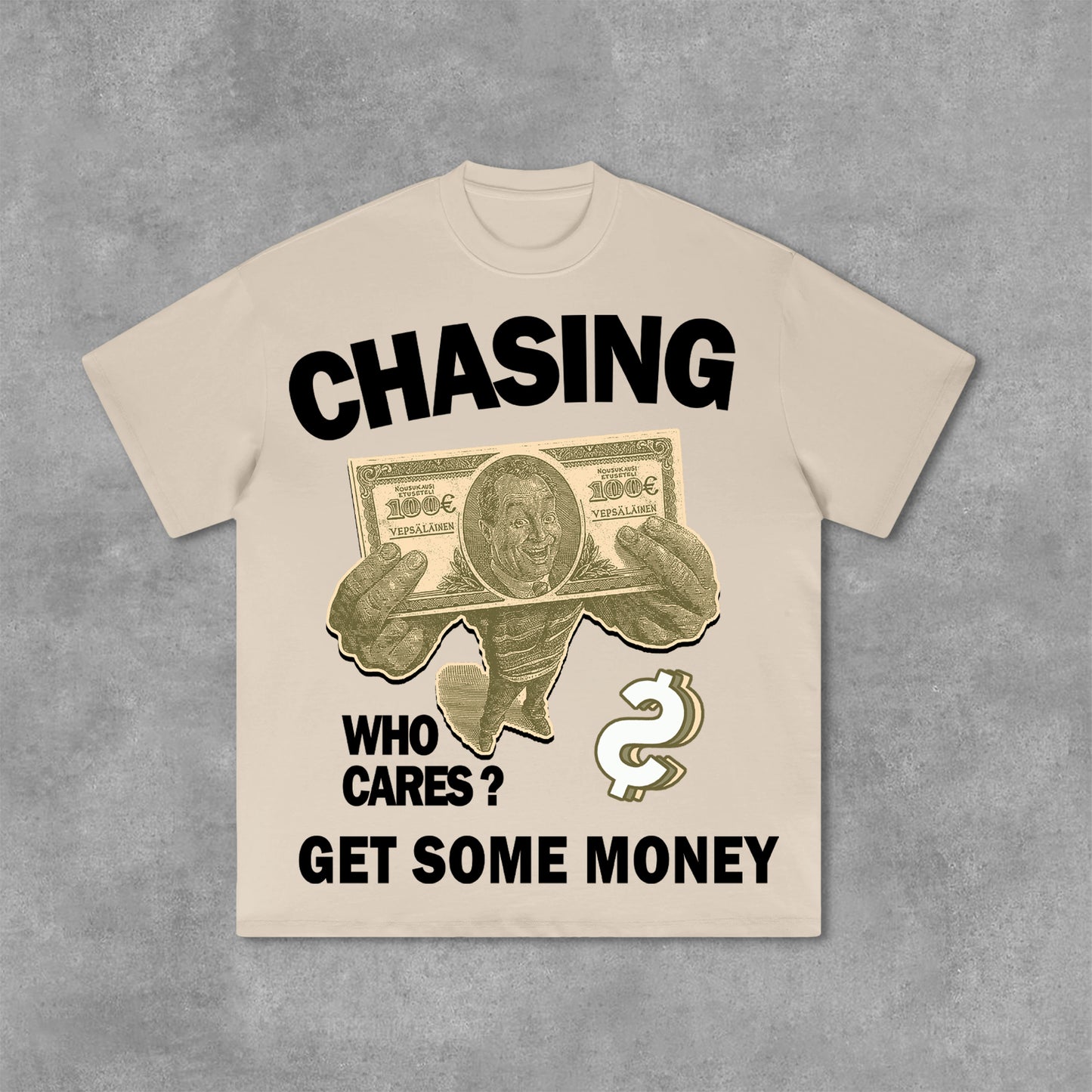 Vintage Chasing Money Graphic Print Cotton T-Shirt