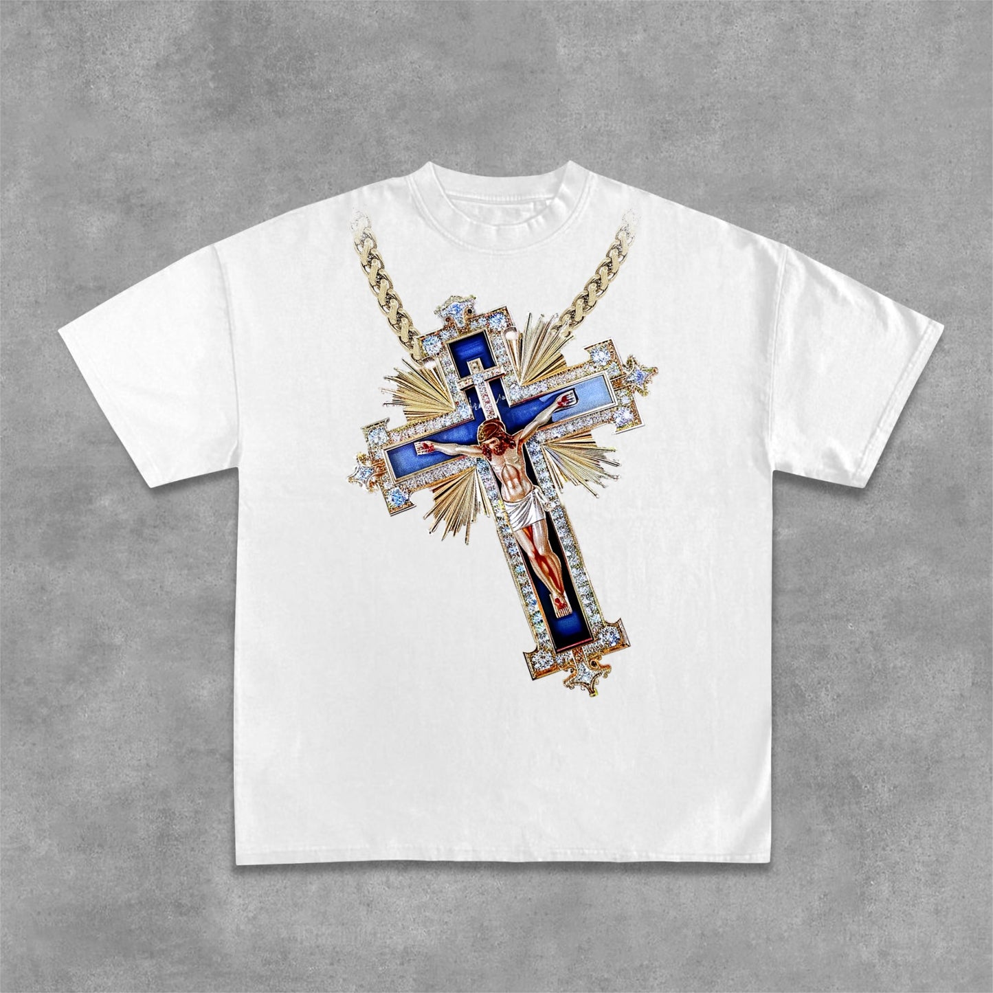 Christianity & Cross Necklace & Jesus Print Cotton T-Shirt