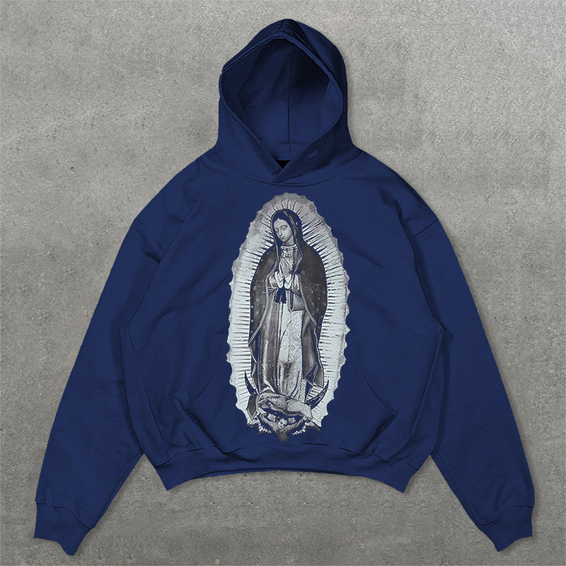 Vercoo Vintage Our Lady Of Guadalupe Graphic Oversized Hoodie