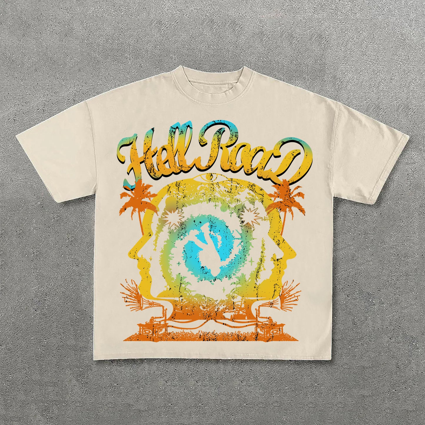 Hell Road Summer Color Portrait Graphic Print Cotton T-Shirt