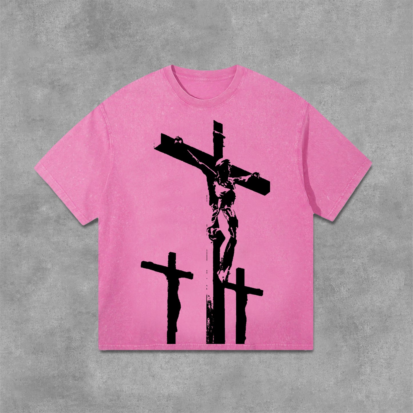 Jesus Cross Graphics Print Acid Washed T-Shirt