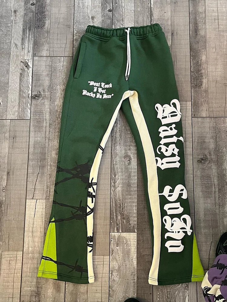 Y2k Fashion Puff Print Graphic Flared Sweatpants