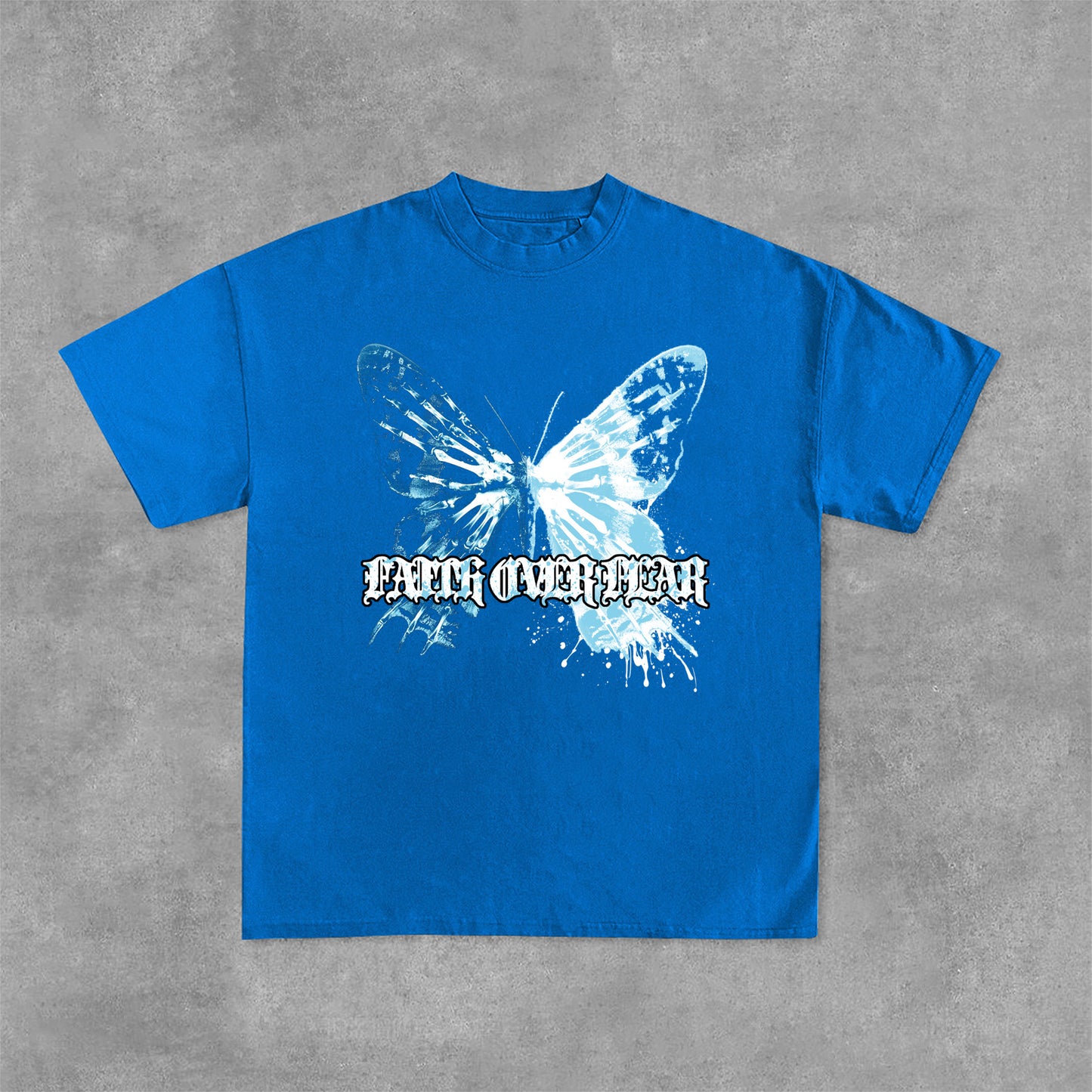 Irregular Butterfly Graphics Faith Over Fear Print Cotton T-Shirt