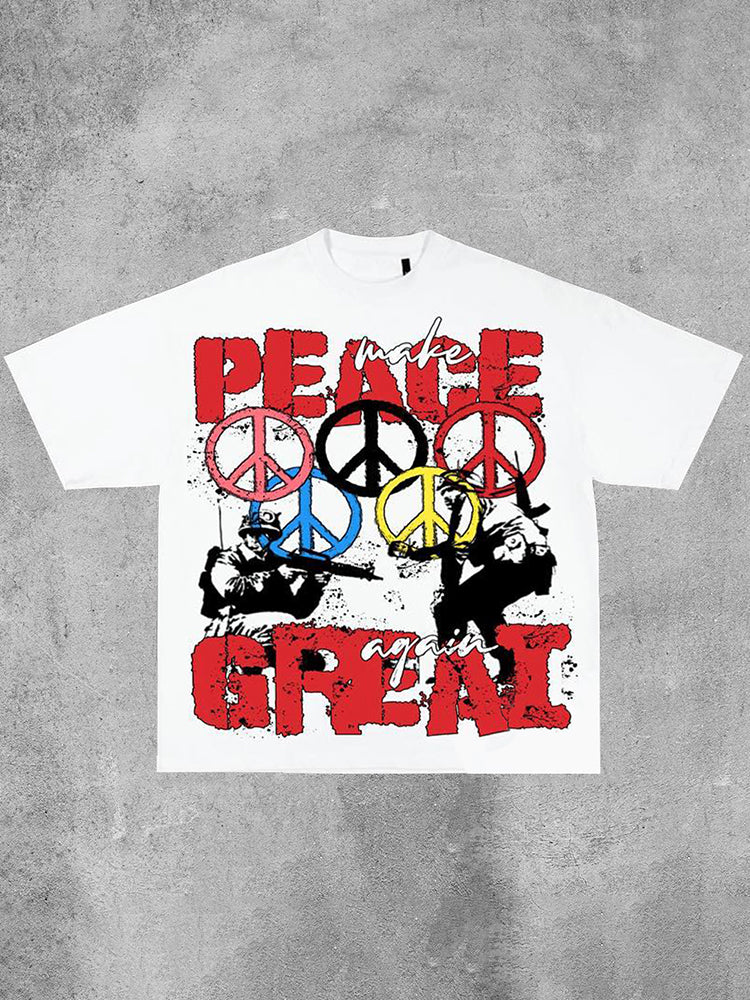 Vercoo Vintage Peace Begins With A Smile Graphic Cotton Short Sleeve T-Shirt