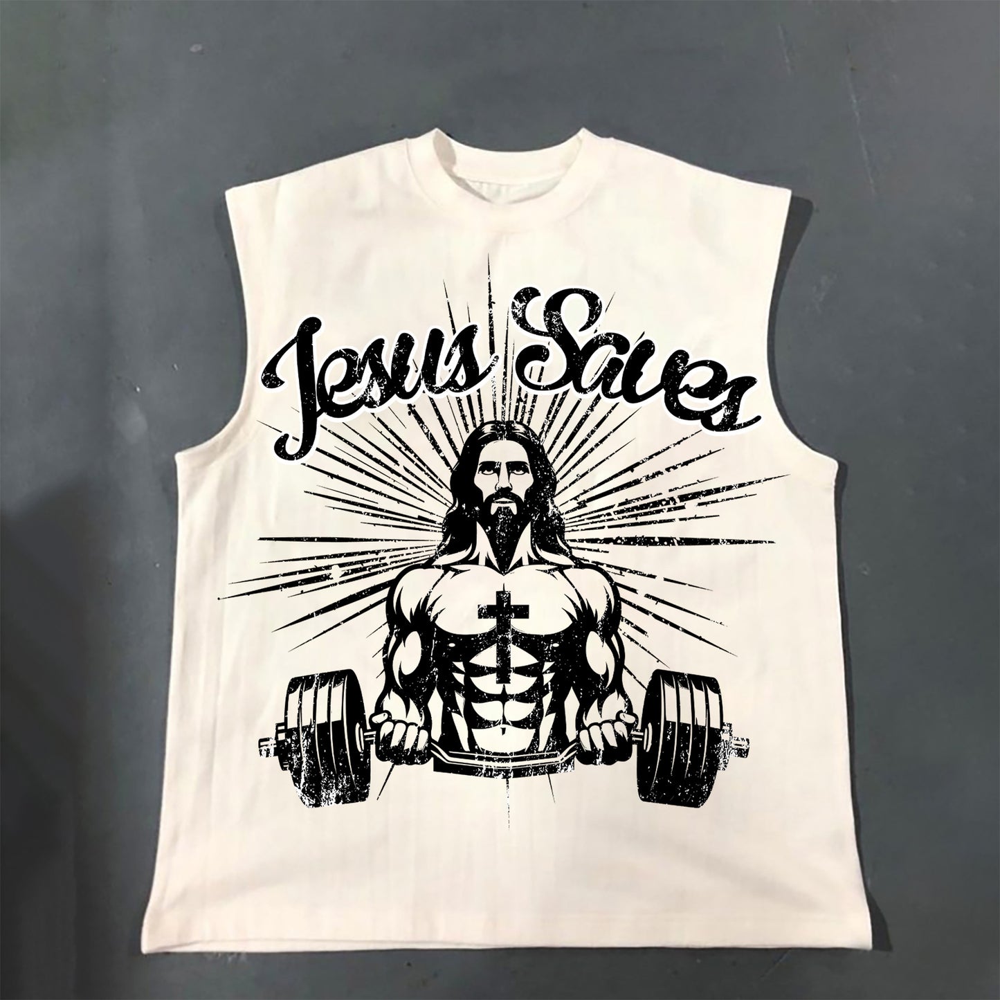 Jesus Saves Jesus Power Fitness Print Cotton Tank Top