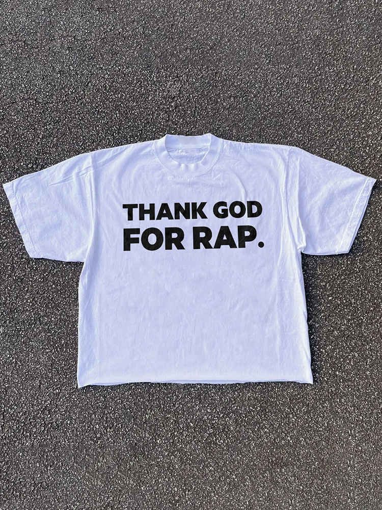 Vintage Thank God For Rap Graphic Casual Street Basketball T-Shirt