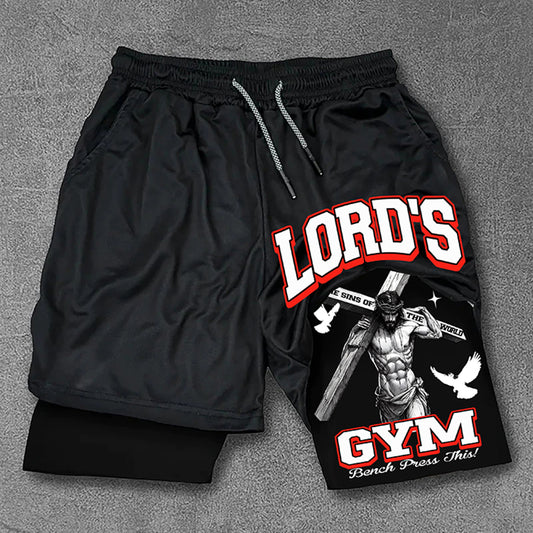 Lord's Gym Print Double Layer Drawstring Street Gym Shorts