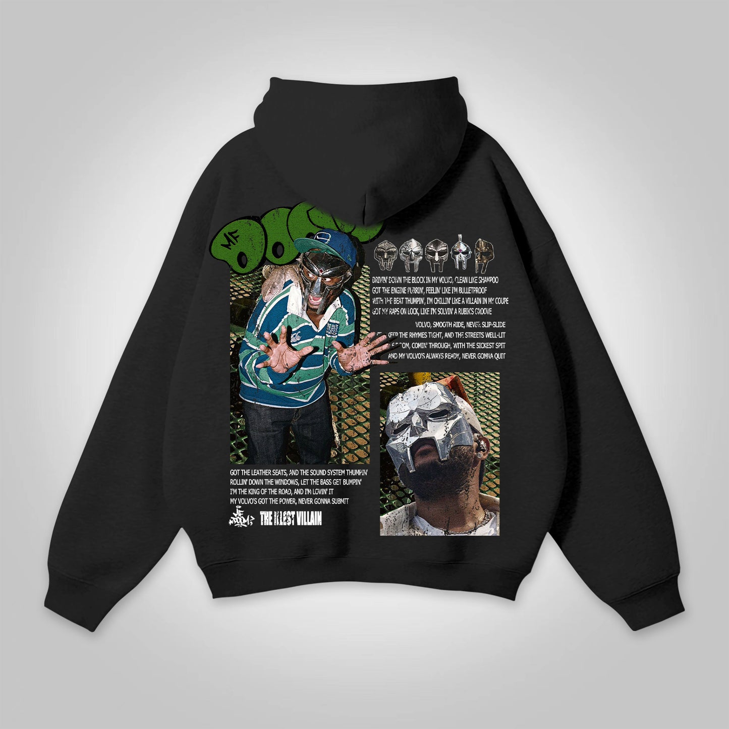 Vercoo Vintage The Illest Villain Mf Doom Graphic Print Pocketless Hoodie