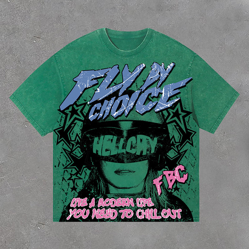 Fly By Choice Graphic Print Acid Washed T-Shirt