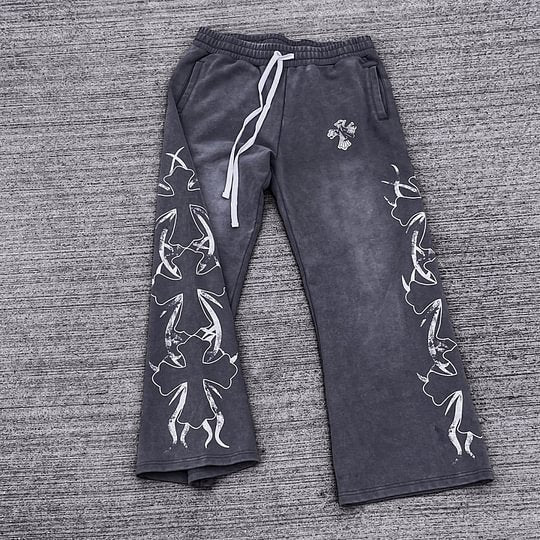 Vintage Cross Graphic Acid Washed Flared Sweatpants