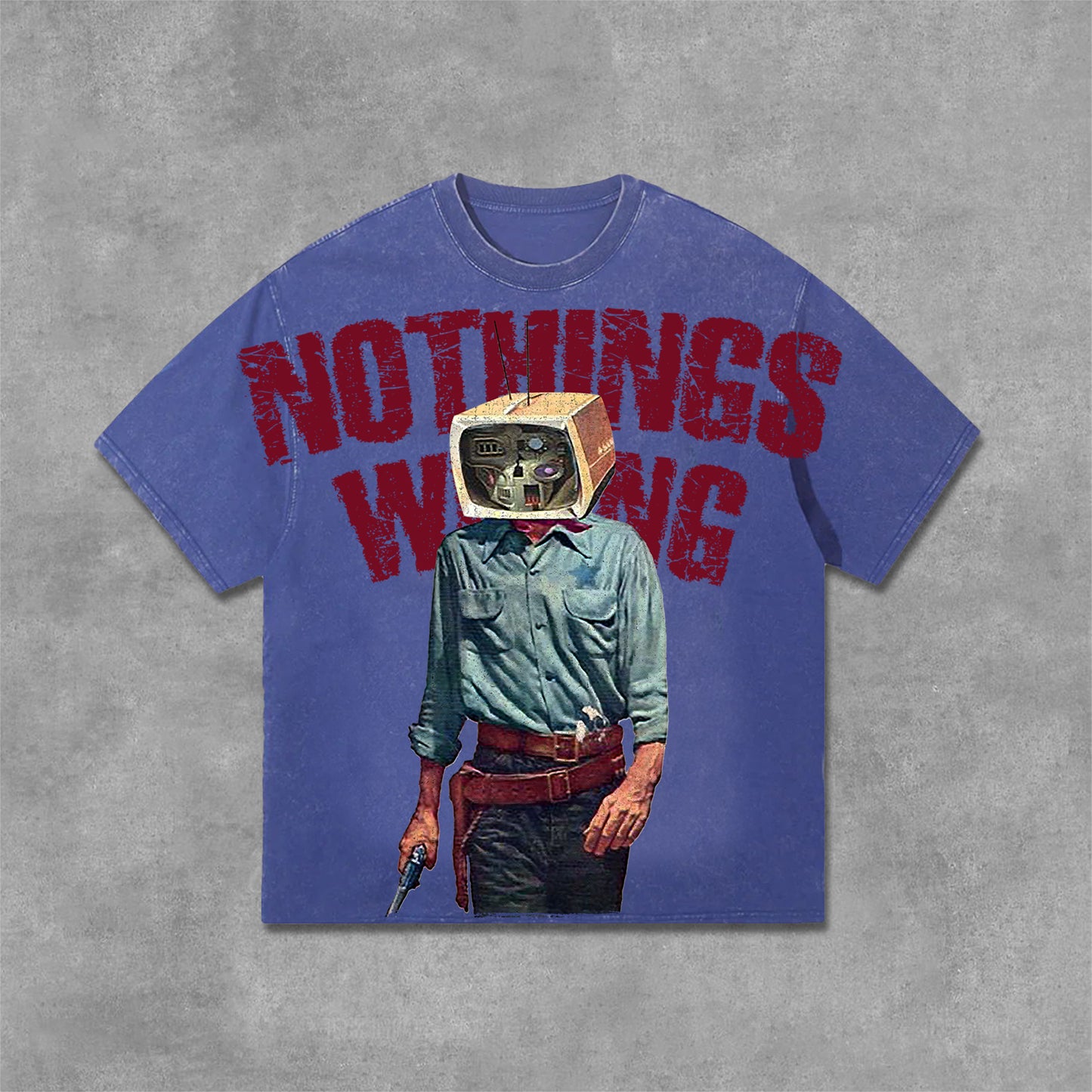 Vercoo Vintage Nothing Wrong Graphic Print Washed T-Shirt