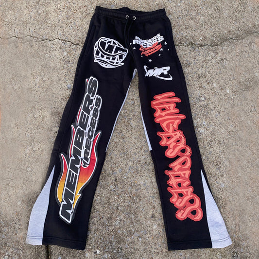 Vercoo Vintage Street Print Graphic Flared Sweatpants