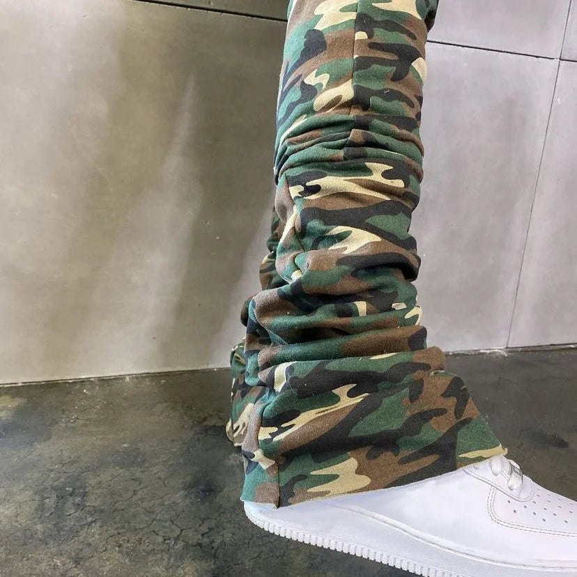 Vintage Street Camo Drawstring Stacked Pants