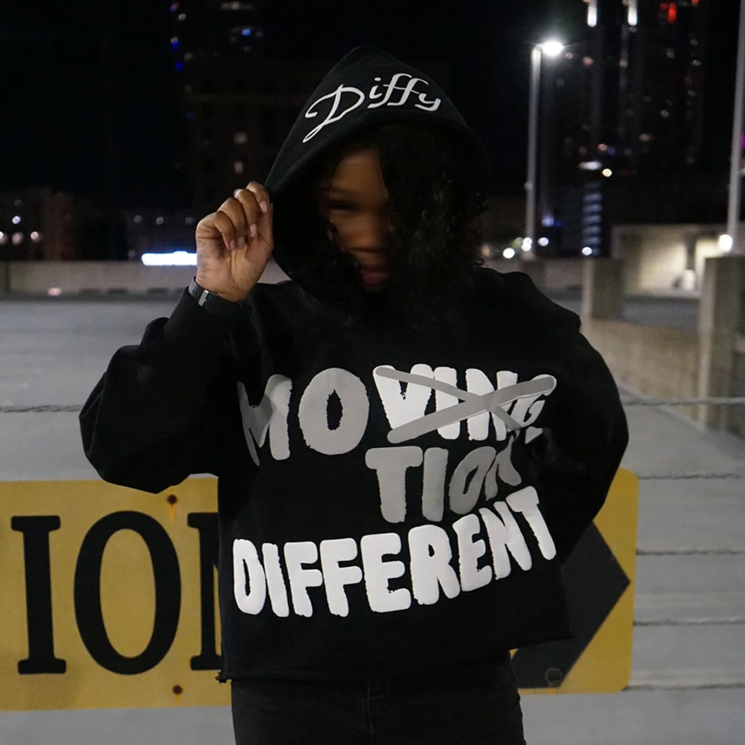 Vintage Motion Different Graphic Oversized Pullover Hoodie