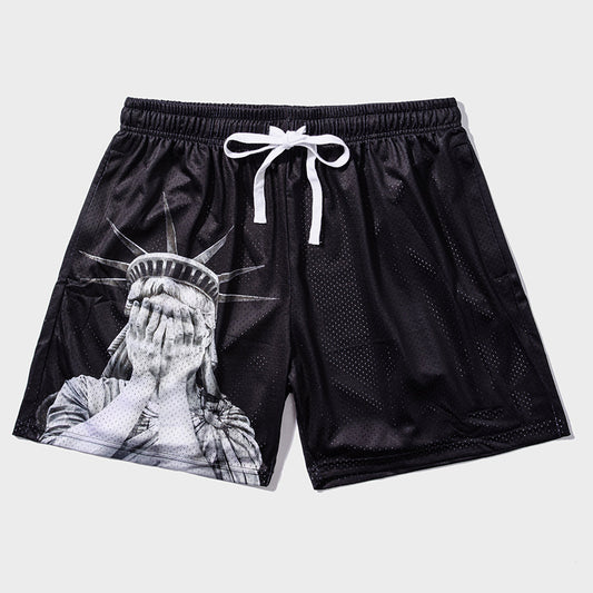 Crying Statue Of Liberty Print Graphic Men's Mesh Shorts