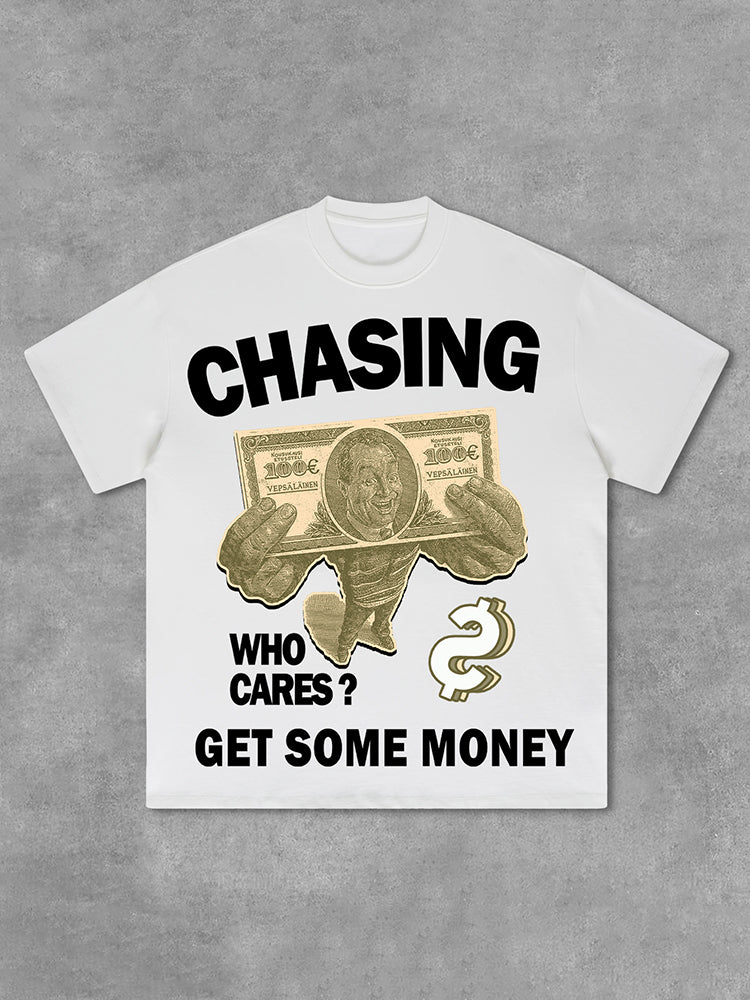 Vintage Chasing Money Graphic Print Cotton T-Shirt